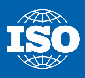 Logotype de l'organisme international ISO : Une représentation simplifiée de la terre avec en gros les 3 lettres ISO au milieu