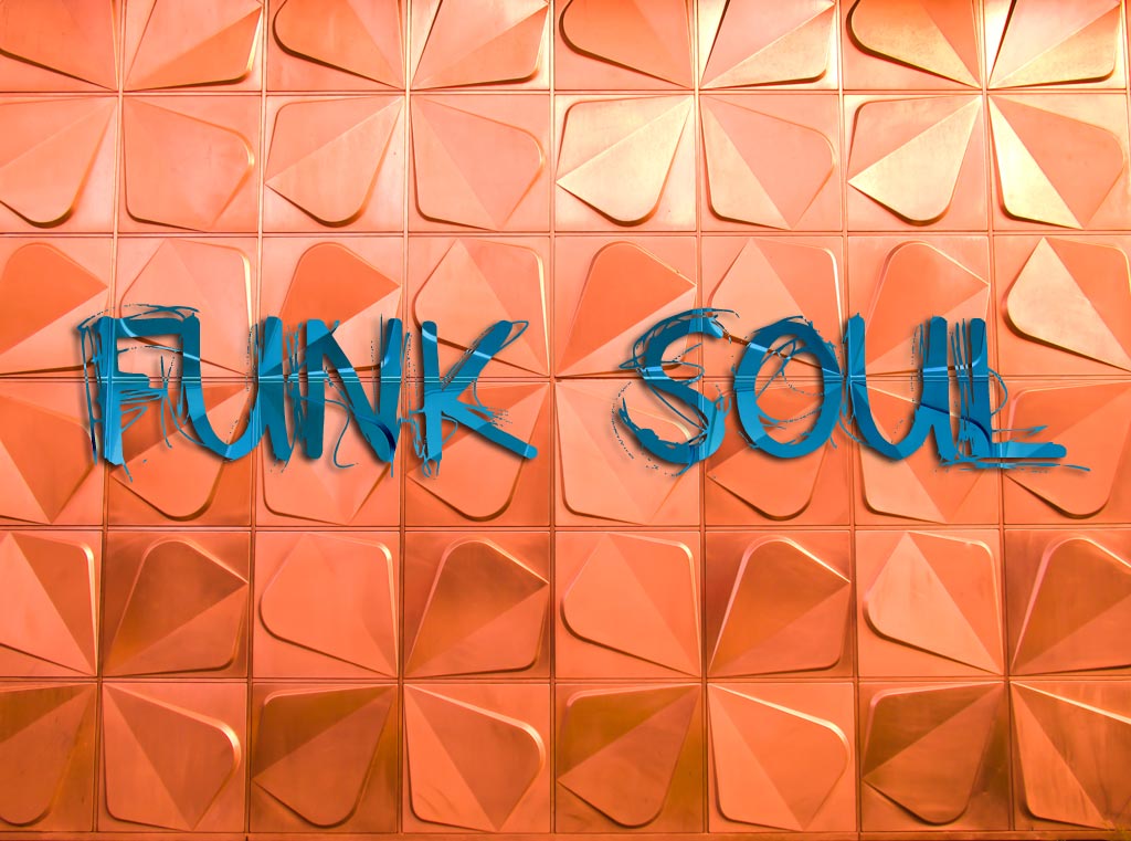 texture orange et texte bleu funk soul