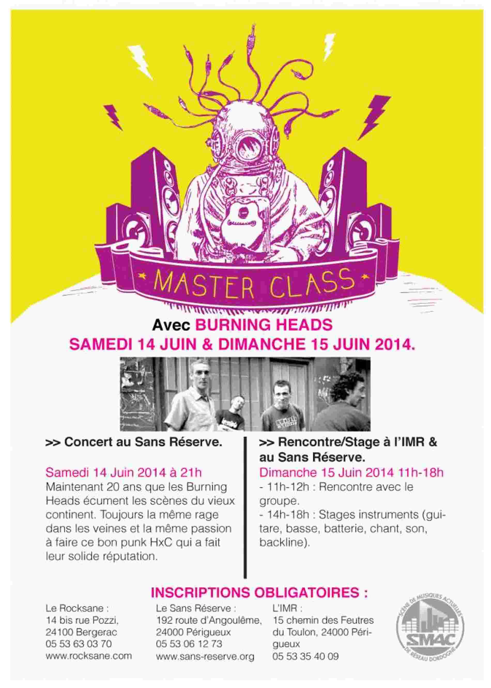 Lire la suite à propos de l’article Master Class – Burning Heads – Le Samedi 14 et Dimanche 15 Juin 2014
