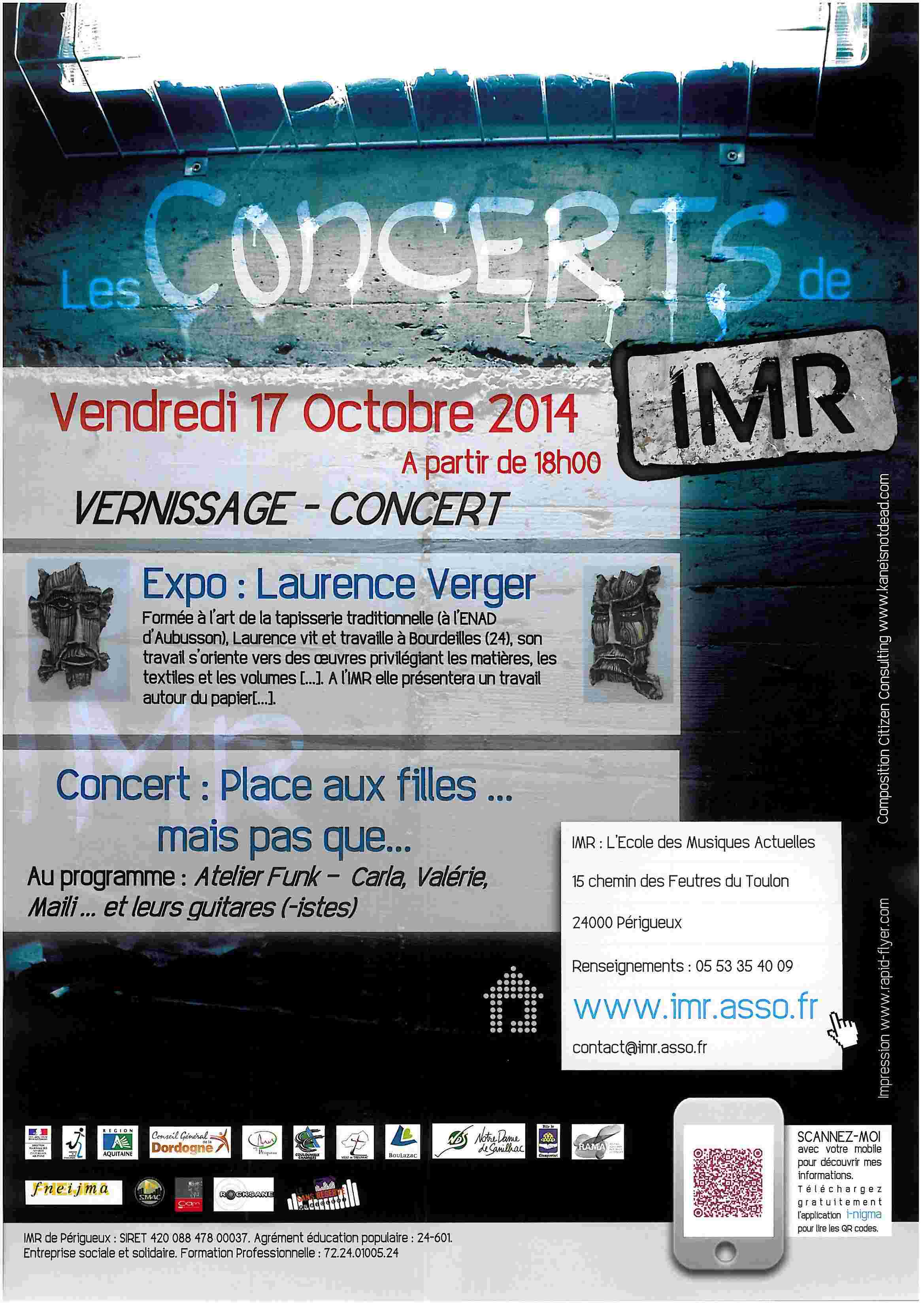 Lire la suite à propos de l’article Vernissage Laurence Verger – Concert Atelier Funk – Vendredi 17 Octobre 2014